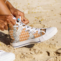 Orange Hawaii Tiare and Shell Lei High Top Shoes Hawaiian Palaka Luxury Vibes LT14 - Polynesian Pride