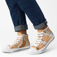 Orange Hawaii Tiare and Shell Lei High Top Shoes Hawaiian Palaka Luxury Vibes LT14 - Polynesian Pride