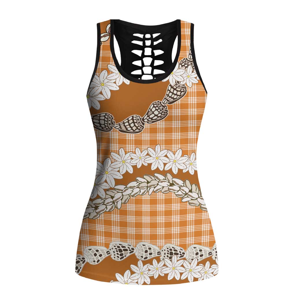 Orange Hawaii Tiare and Shell Lei Hollow Tank Top Hawaiian Palaka Luxury Vibes LT14 Female Orange - Polynesian Pride