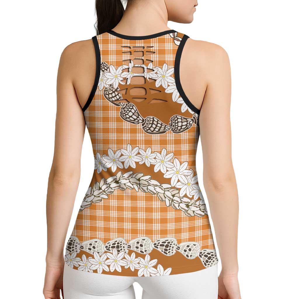 Orange Hawaii Tiare and Shell Lei Hollow Tank Top Hawaiian Palaka Luxury Vibes LT14 - Polynesian Pride