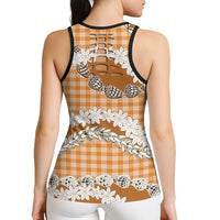 Orange Hawaii Tiare and Shell Lei Hollow Tank Top Hawaiian Palaka Luxury Vibes LT14 - Polynesian Pride