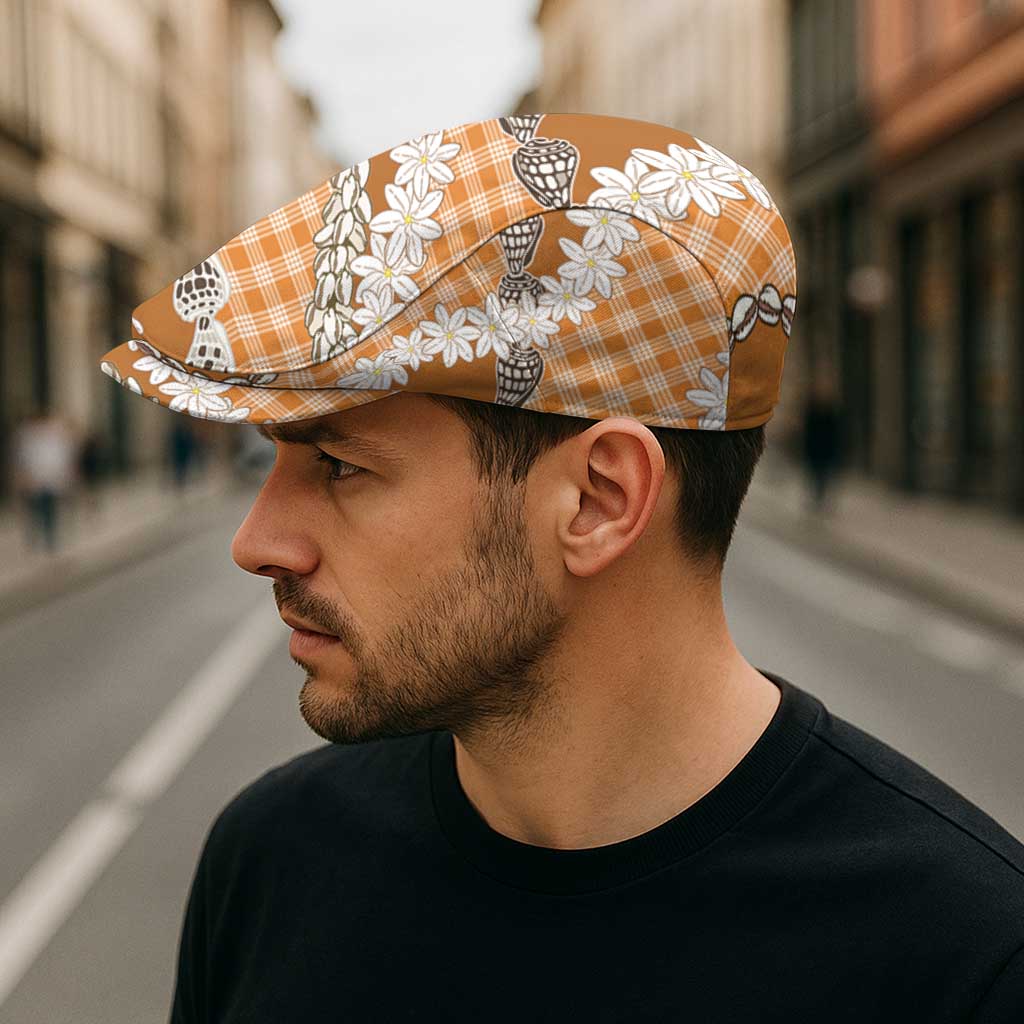 Orange Hawaii Tiare and Shell Lei Jeff Hat Hawaiian Palaka Luxury Vibes - Polynesian Pride