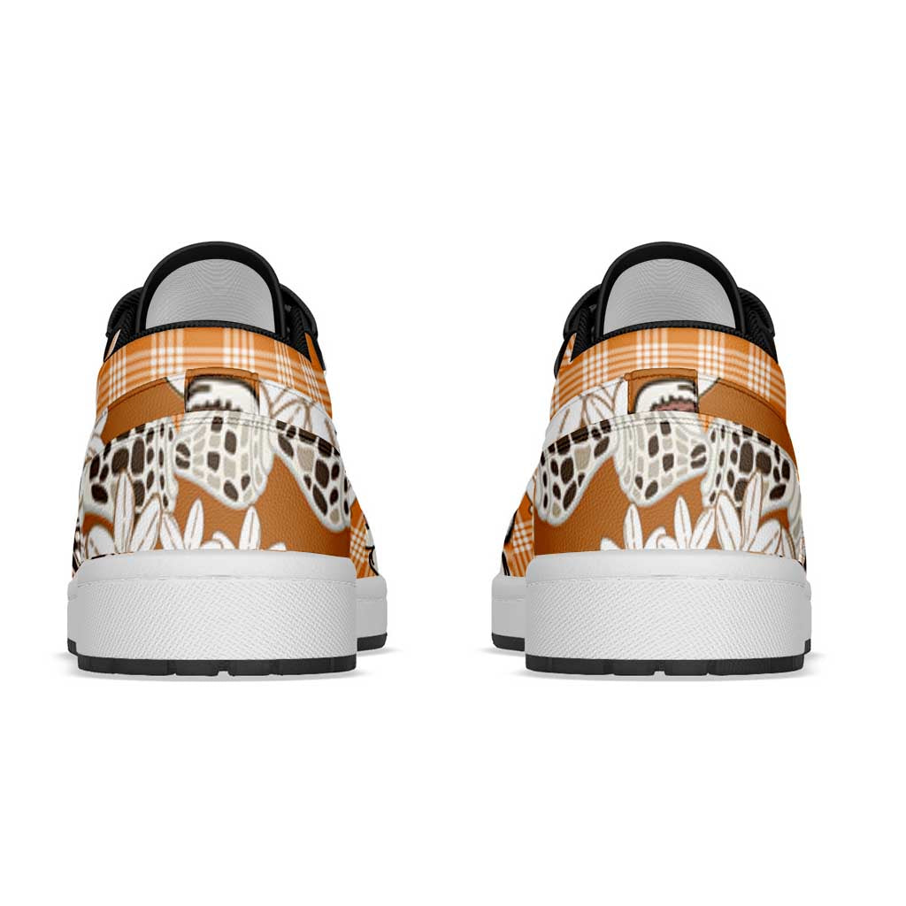 Orange Hawaii Tiare and Shell Lei Low Sneakers Hawaiian Palaka Luxury Vibes LT14