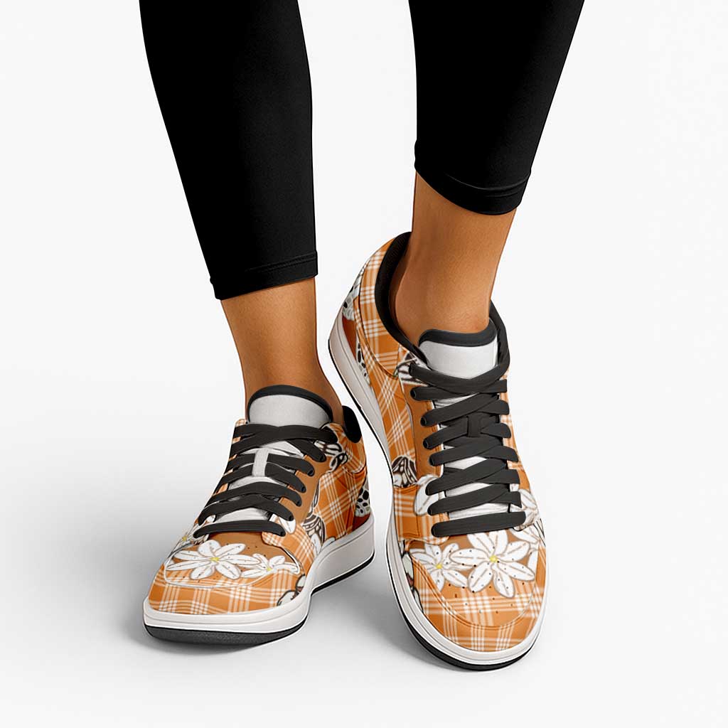 Orange Hawaii Tiare and Shell Lei Low Sneakers Hawaiian Palaka Luxury Vibes LT14