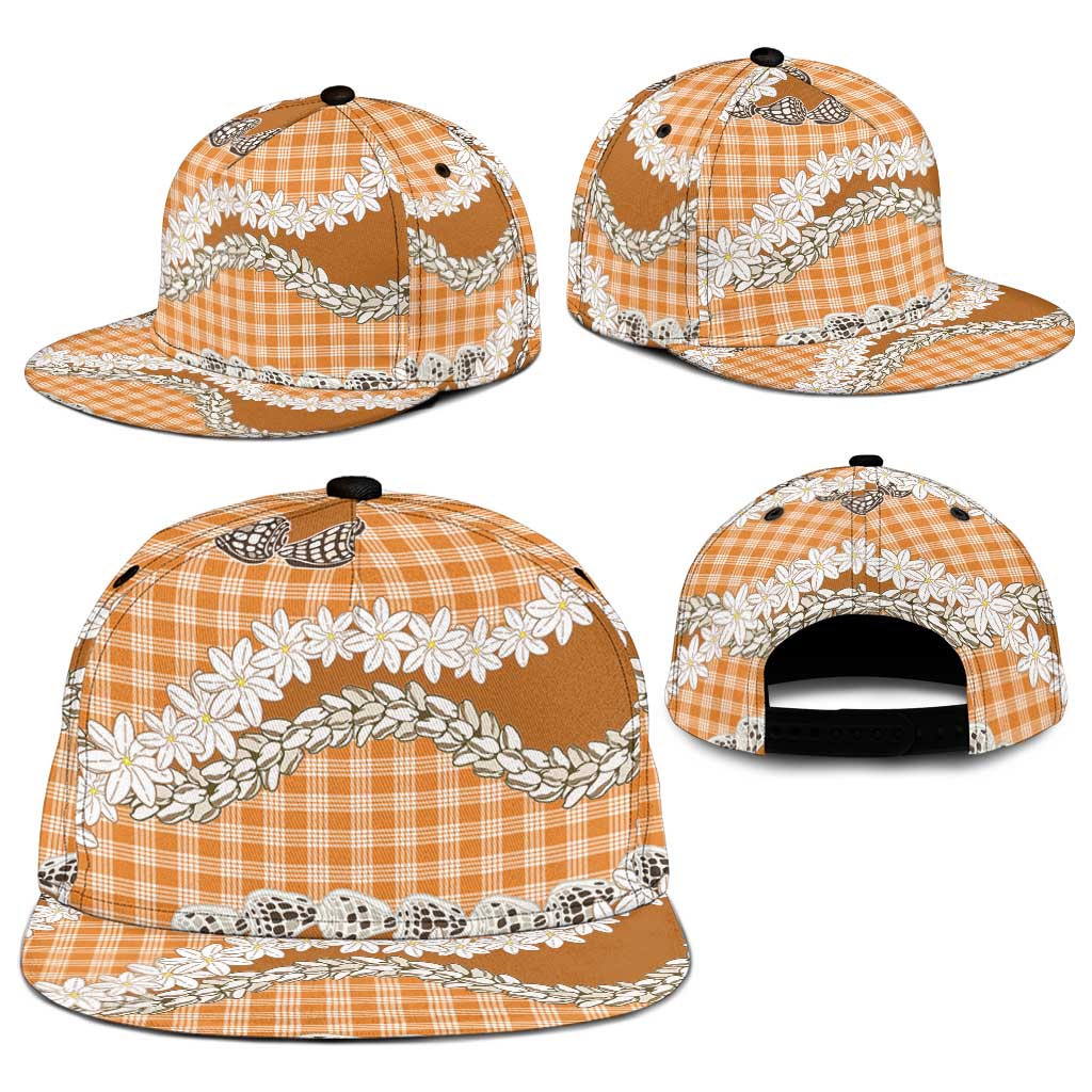 Orange Hawaii Tiare and Shell Lei Snapback Cap Hawaiian Palaka Luxury Vibes - Polynesian Pride