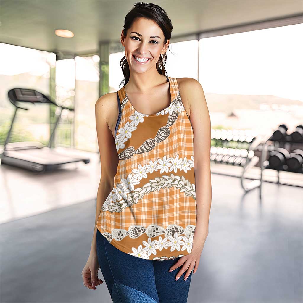 Orange Hawaii Tiare and Shell Lei Women Racerback Tank Hawaiian Palaka Luxury Vibes LT14 - Polynesian Pride
