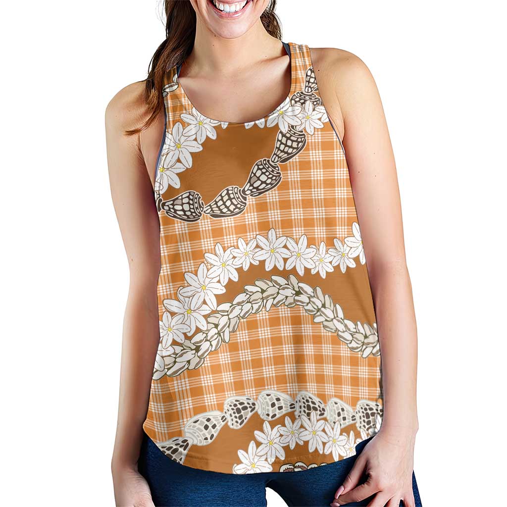 Orange Hawaii Tiare and Shell Lei Women Racerback Tank Hawaiian Palaka Luxury Vibes LT14 - Polynesian Pride