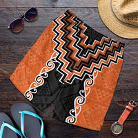 Orange Niho Taniwha Mix Poutama Shorts for Men Unique Taniko Aotearoa LT01 Orange - Polynesian Pride