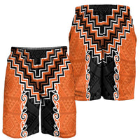 Orange Niho Taniwha Mix Poutama Shorts for Men Unique Taniko Aotearoa LT01 - Polynesian Pride