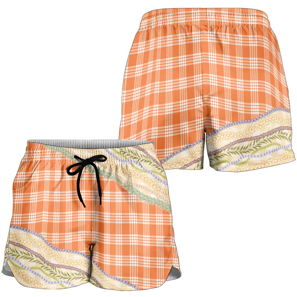 Orange Palaka Hawaii Leis Elegant Vibes Shorts for Women LT14 - Polynesian Pride