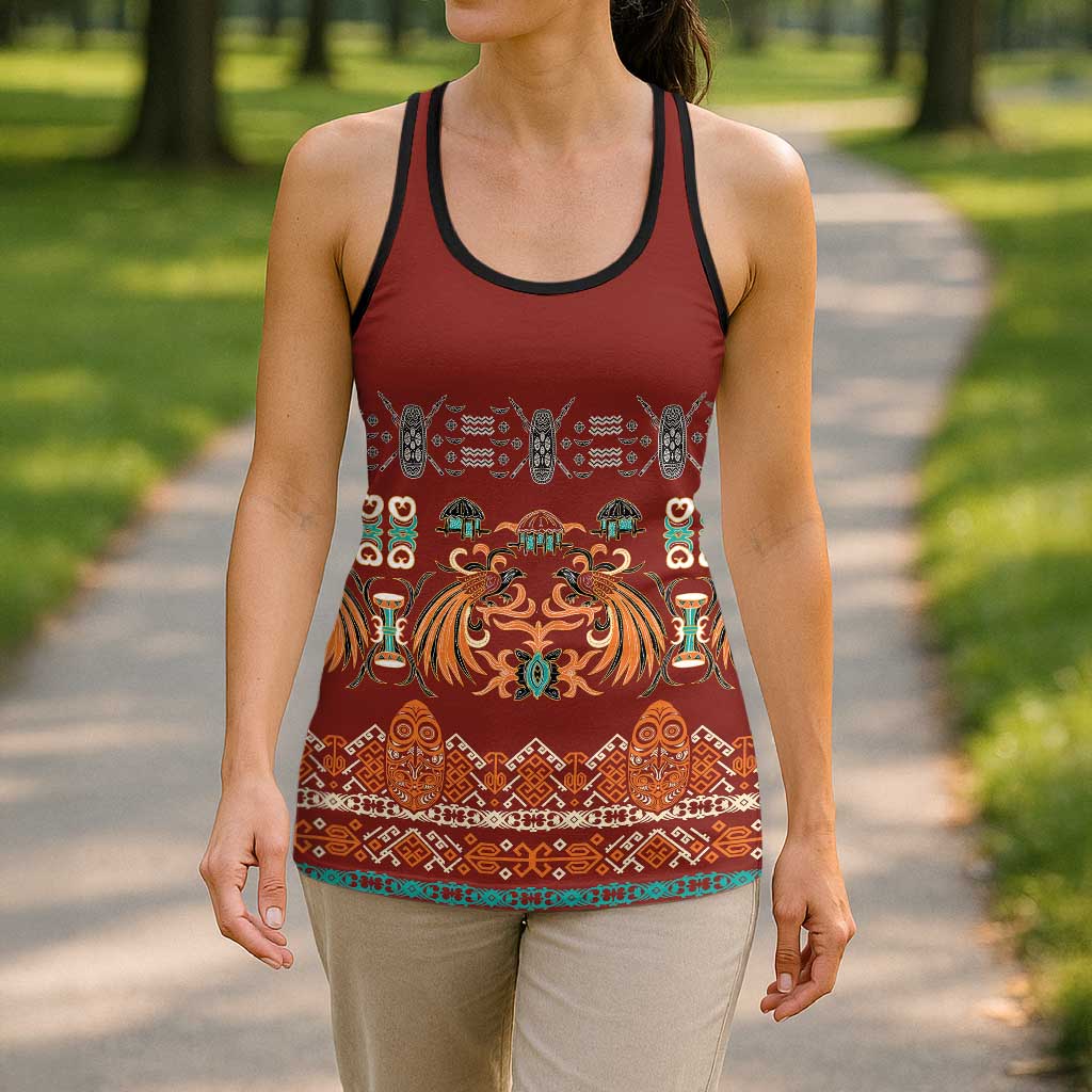 Oxblood Batik Papua-inspired Pattern Hollow Tank Top LT9 - Polynesian Pride