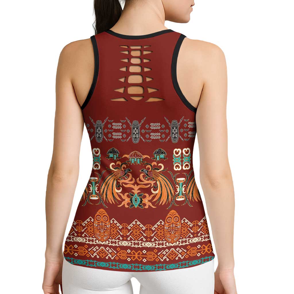 Oxblood Batik Papua-inspired Pattern Hollow Tank Top LT9 - Polynesian Pride