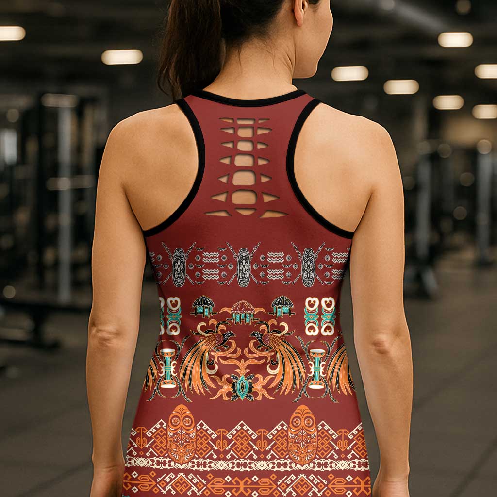 Oxblood Batik Papua-inspired Pattern Hollow Tank Top LT9 - Polynesian Pride