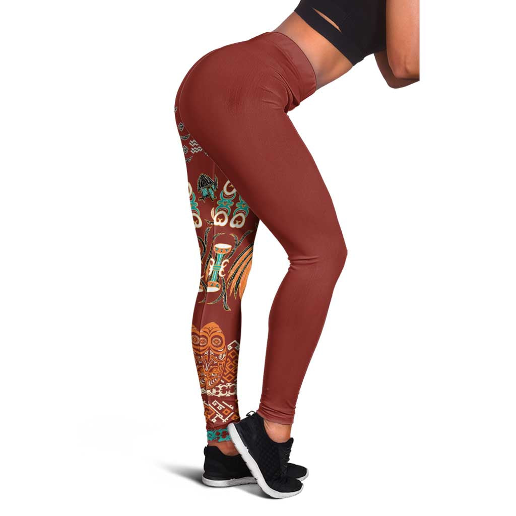 Oxblood Batik Papua-inspired Pattern Leggings - Polynesian Pride