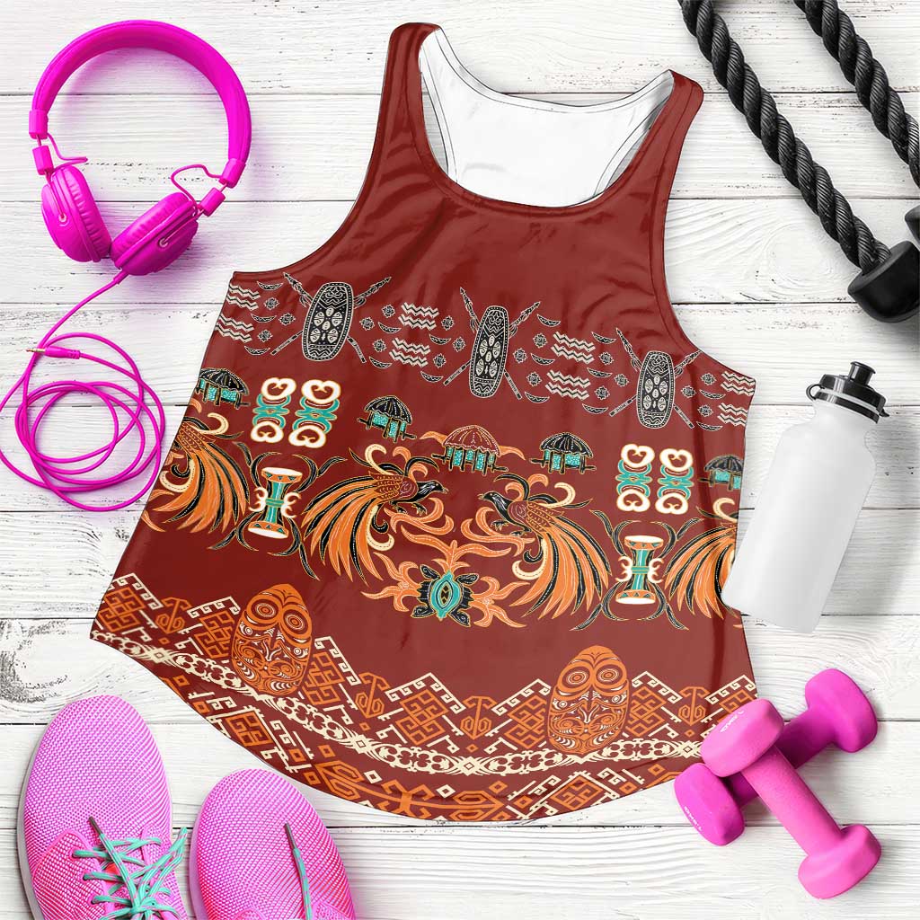 Oxblood Batik Papua-inspired Pattern Women Racerback Tank - Polynesian Pride