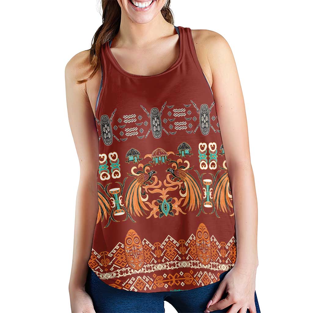 Oxblood Batik Papua-inspired Pattern Women Racerback Tank - Polynesian Pride