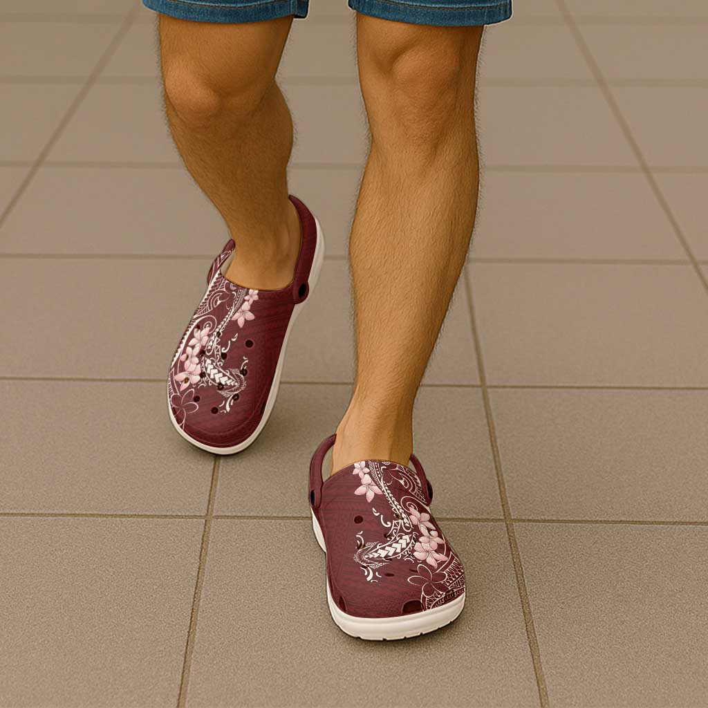 Oxblood Hawaii Clogs Shoes Hammerhead Shark Tattoo Curve Polynesian - Polynesian Pride