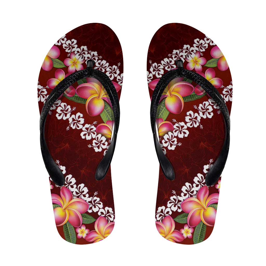 Oxblood Polynesia Flip Flops Plumeria Hibiscus Tropical Vibes - Polynesian Pride