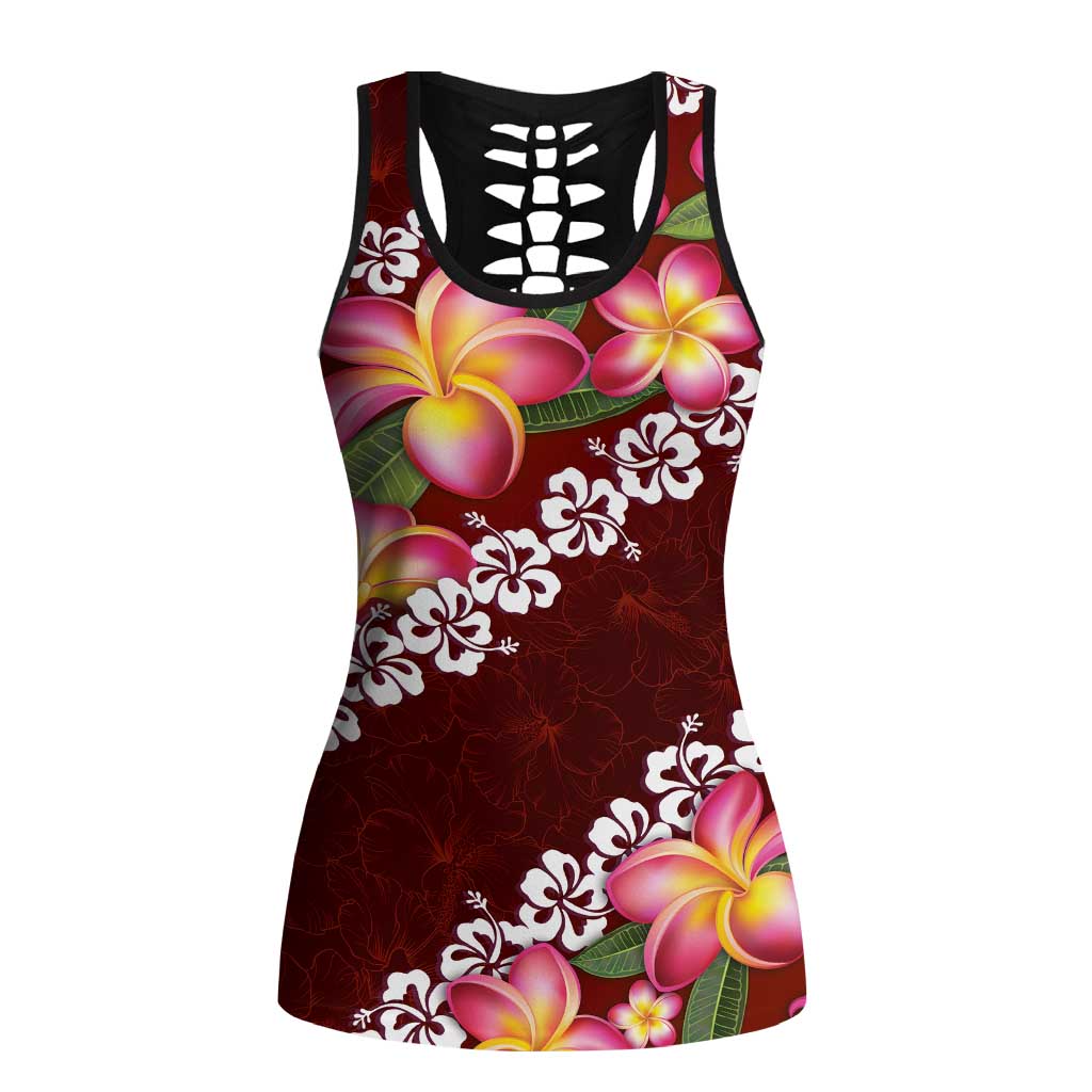 Oxblood Polynesia Hollow Tank Top Plumeria With Hibiscus Pattern Tropical Vibes LT14 Female Oxblood - Polynesian Pride
