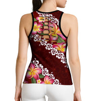 Oxblood Polynesia Hollow Tank Top Plumeria With Hibiscus Pattern Tropical Vibes LT14 - Polynesian Pride