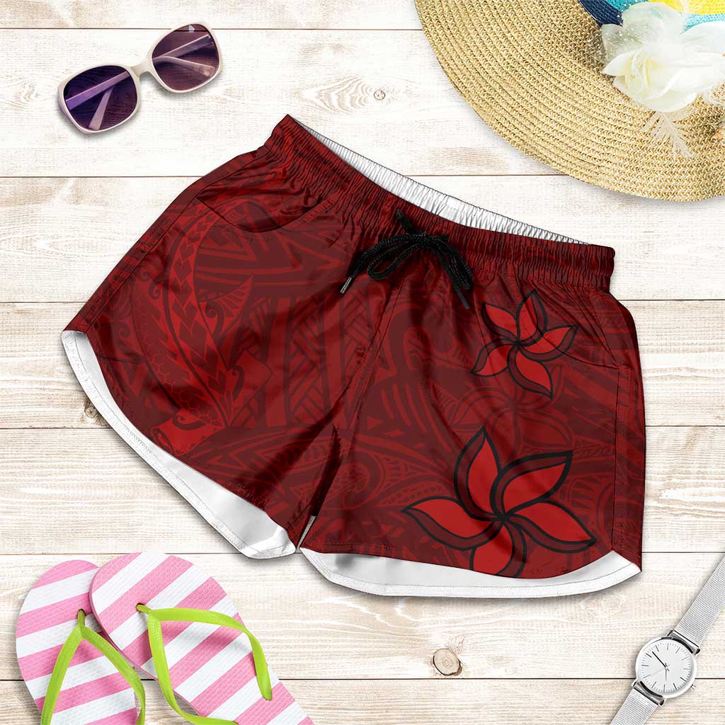 Oxblood Polynesia Shorts for Women Hawaiian Tribal Hammerhead Shark Tattoo LT14 Oxblood - Polynesian Pride