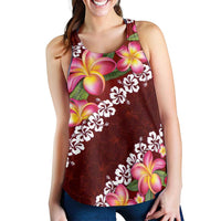 Oxblood Polynesia Women Racerback Tank Plumeria With Hibiscus Pattern Tropical Vibes - Polynesian Pride