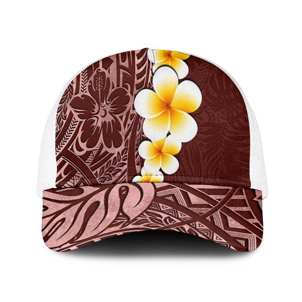 Oxblood Tropical Plumeria With Galaxy Polynesian Art Baseball Net Cap - Polynesian Pride
