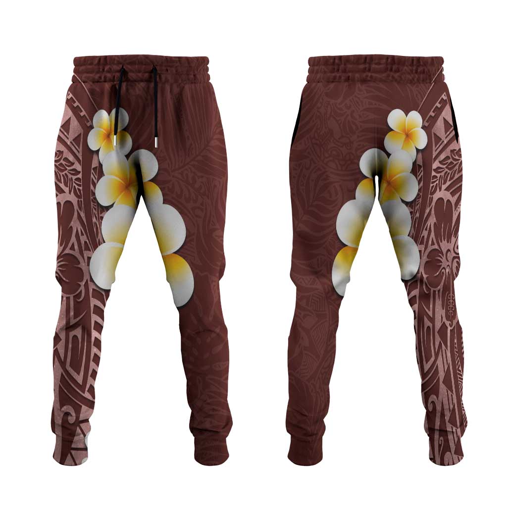 Oxblood Tropical Plumeria With Galaxy Polynesian Art Jogger Pants - Polynesian Pride