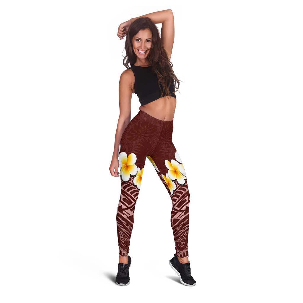 Oxblood Tropical Plumeria With Galaxy Polynesian Art Leggings - Polynesian Pride