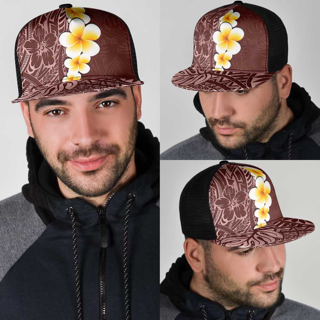 Oxblood Tropical Plumeria With Galaxy Polynesian Art Mesh Trucker Cap - Polynesian Pride