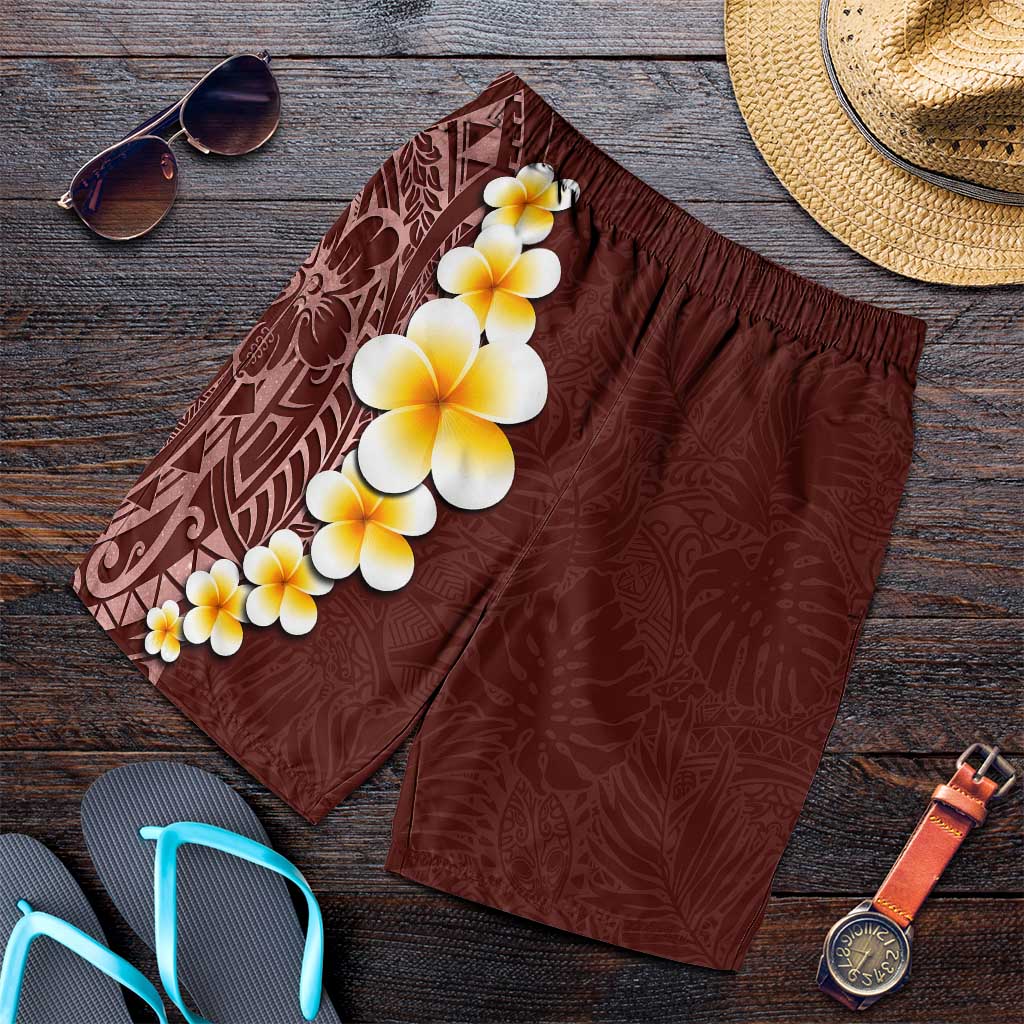 Oxblood Tropical Plumeria With Galaxy Polynesian Art Shorts for Men LT14 Oxblood - Polynesian Pride