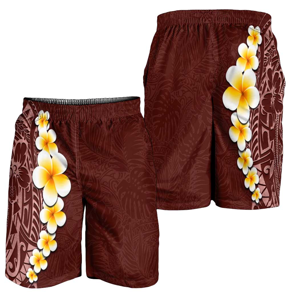 Oxblood Tropical Plumeria With Galaxy Polynesian Art Shorts for Men LT14 - Polynesian Pride