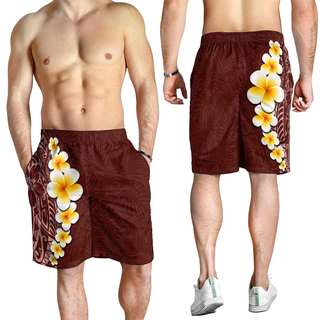 Oxblood Tropical Plumeria With Galaxy Polynesian Art Shorts for Men LT14 - Polynesian Pride
