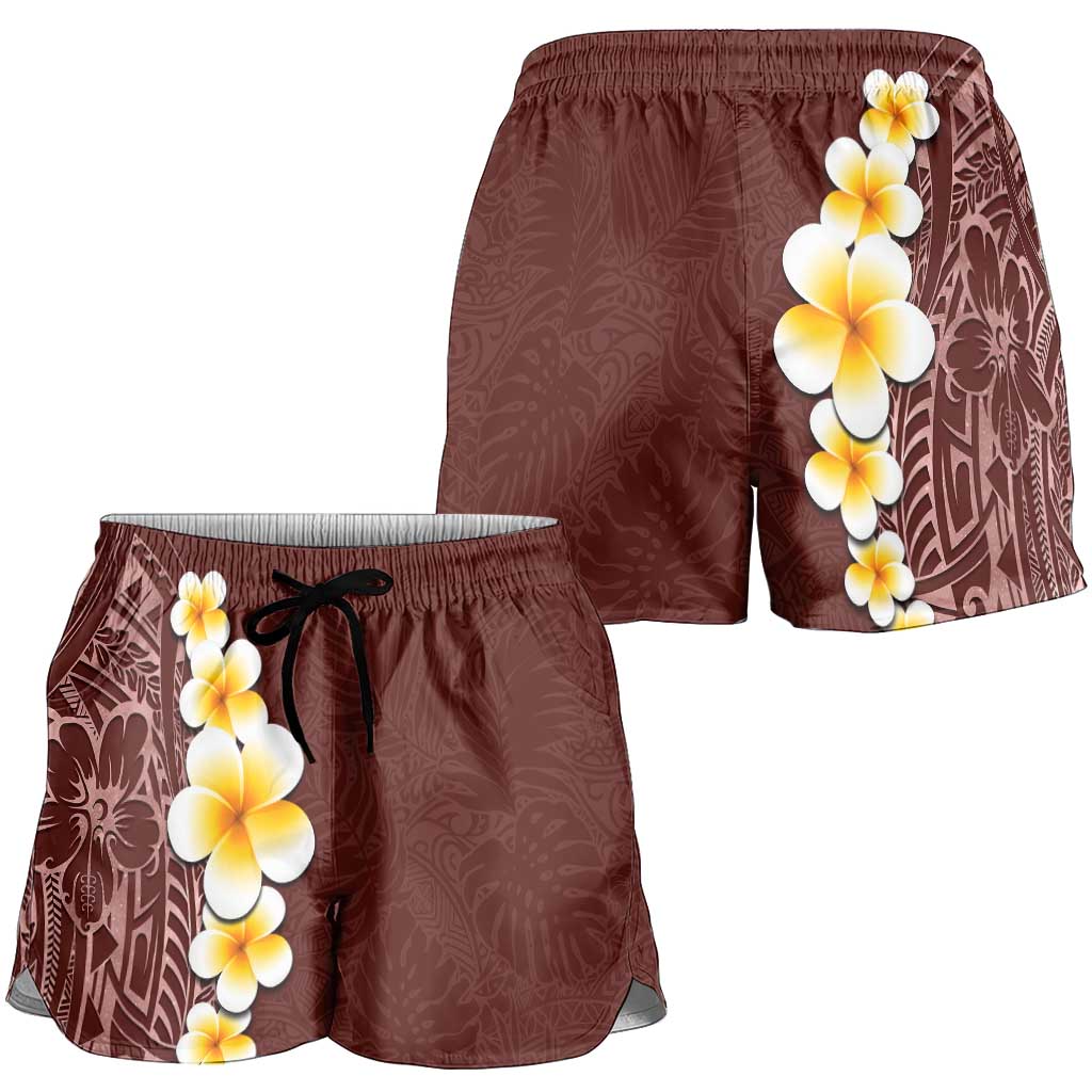 Oxblood Tropical Plumeria With Galaxy Polynesian Art Shorts for Women LT14 - Polynesian Pride