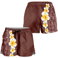 Oxblood Tropical Plumeria With Galaxy Polynesian Art Shorts for Women LT14 - Polynesian Pride