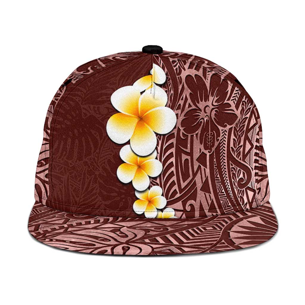 Oxblood Tropical Plumeria With Galaxy Polynesian Art Snapback Cap - Polynesian Pride