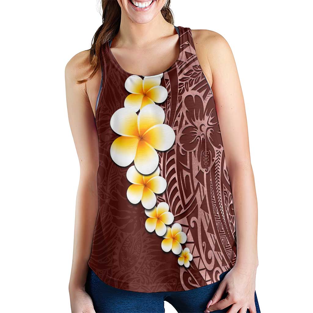 Oxblood Tropical Plumeria With Galaxy Polynesian Art Women Racerback Tank - Polynesian Pride