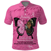 Custom Photo Breast Cancer Awareness Memorial Polo Shirt You Will Never Be Forgotten Polynesian Countries Pattern CTM14