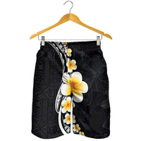 Pacific Hibiscus and Plumeria Tapa Pattern Shorts for Men Black Color LT03 - Polynesian Pride