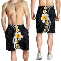 Pacific Hibiscus and Plumeria Tapa Pattern Shorts for Men Black Color LT03 - Polynesian Pride