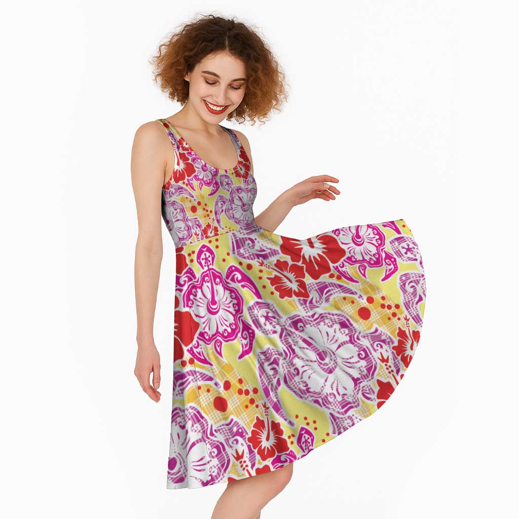 Palaka with Honu and Hibiscus Midi Dress Hawaiian Heritage Spirit - Polynesian Pride