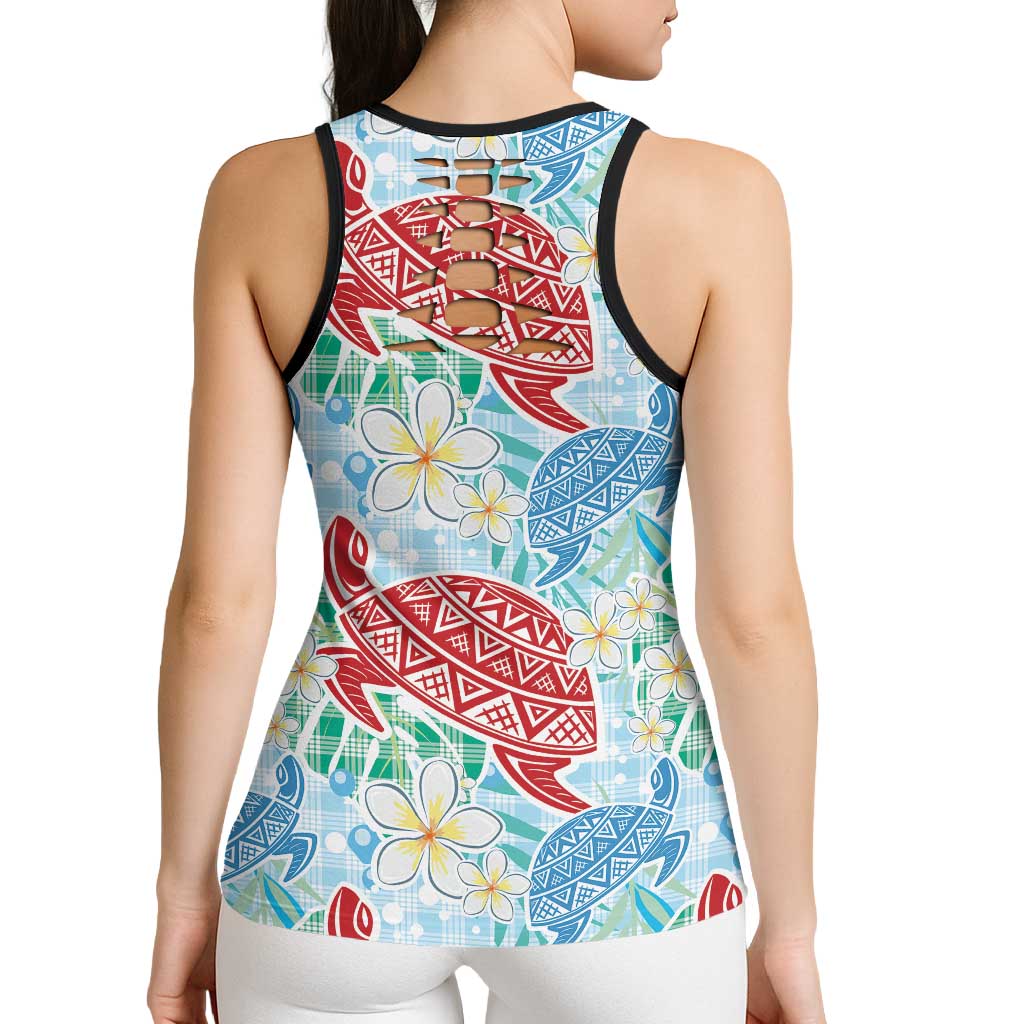 Palaka with Honu and Plumeria Hollow Tank Top Hawaiian Heritage Spirit - Polynesian Pride