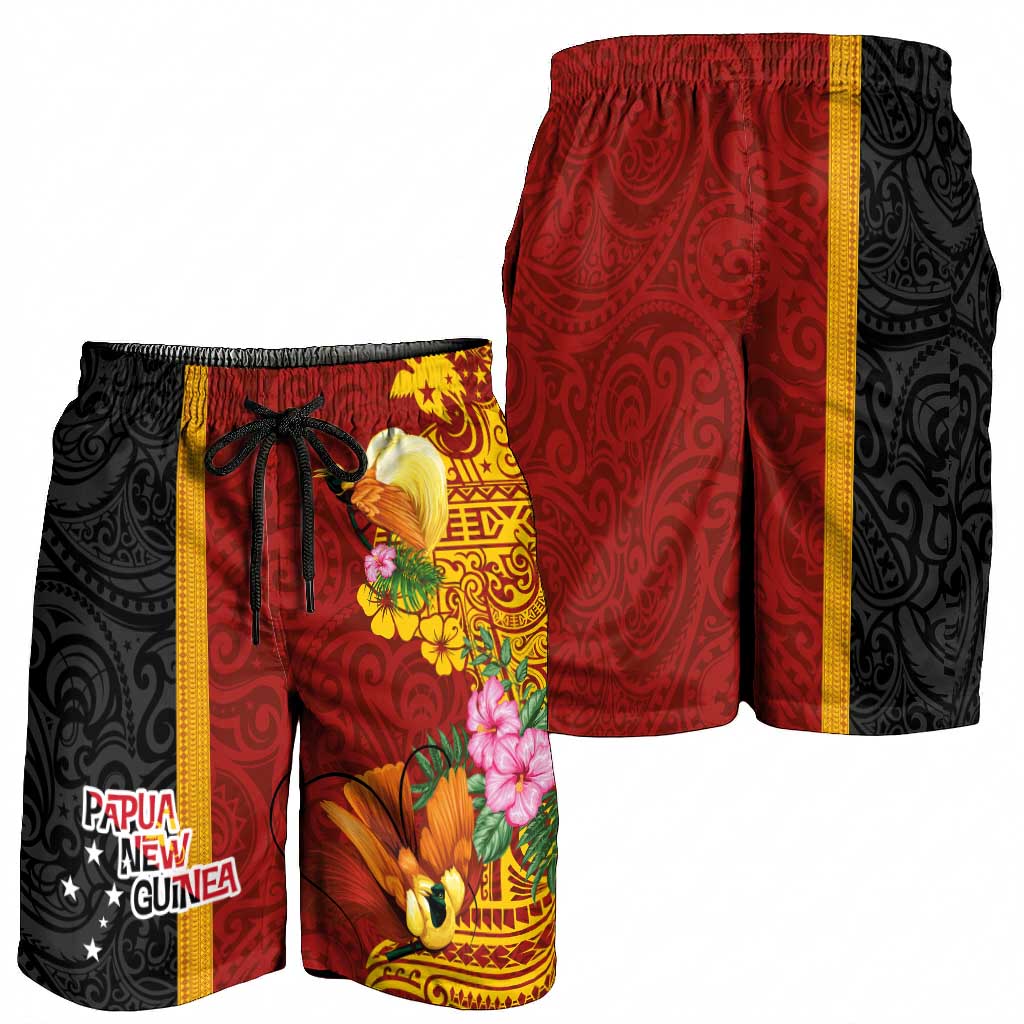 Papua New Guinea Shorts for Men Birds-of-Paradise Melanesian Tattoos Tropical Plants