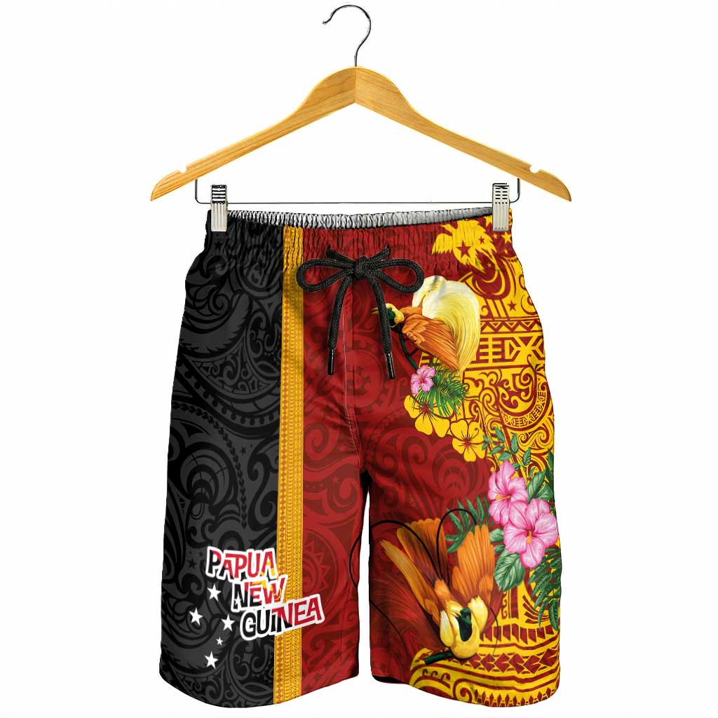 Papua New Guinea Shorts for Men Birds-of-Paradise Melanesian Tattoos Tropical Plants