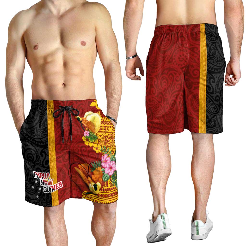 Papua New Guinea Shorts for Men Birds-of-Paradise Melanesian Tattoos Tropical Plants
