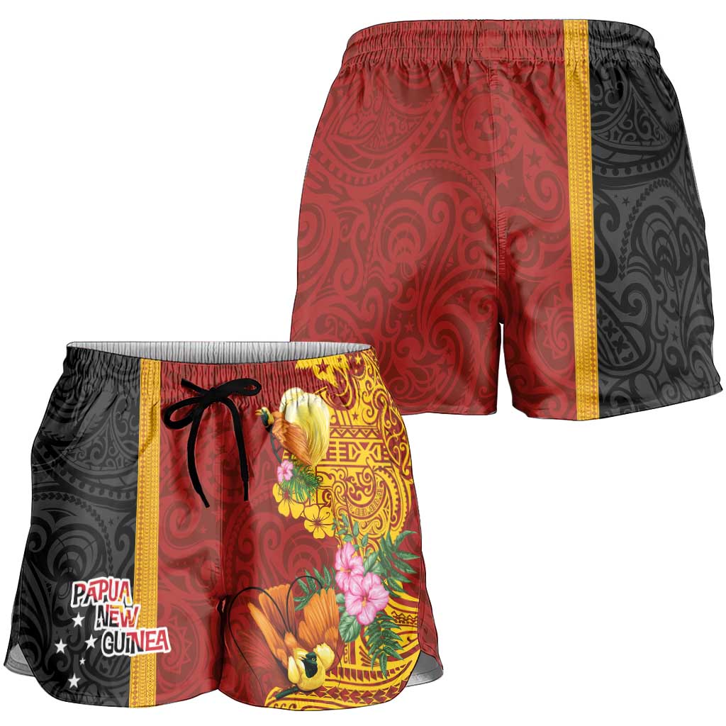 Papua New Guinea Shorts for Women Birds-of-Paradise Melanesian Tattoos Tropical Plants