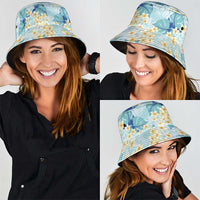 Pastel Cyan Tropical Hawaii Bucket Hat Seamless Monstera Plumeria Hawaiian Pattern - Polynesian Pride