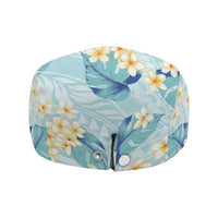 Pastel Cyan Tropical Hawaii Jeff Hat Seamless Monstera Plumeria Hawaiian Pattern - Polynesian Pride