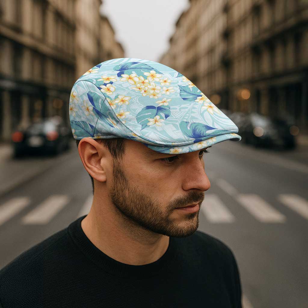 Pastel Cyan Tropical Hawaii Jeff Hat Seamless Monstera Plumeria Hawaiian Pattern - Polynesian Pride