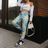 Pastel Cyan Tropical Hawaii Jogger Pants Seamless Monstera Plumeria Hawaiian Pattern - Polynesian Pride